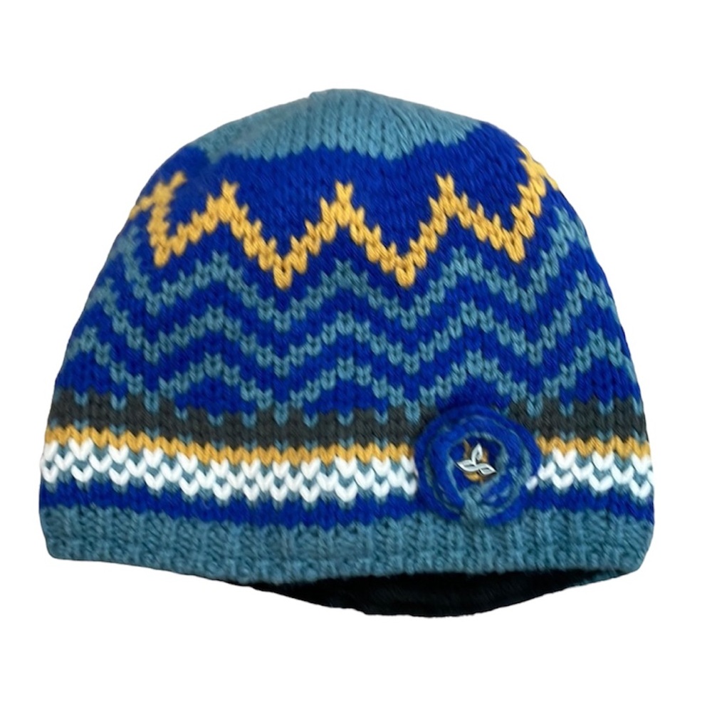 Prana Cocova Knit Lined Beanie Flower Logo Charm Detail